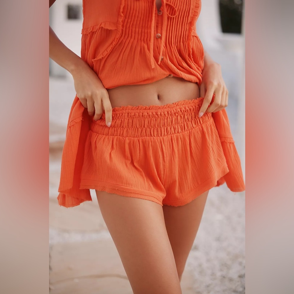 NWT By Anthropologie Smocked Gauze Shorts Orange Size XS